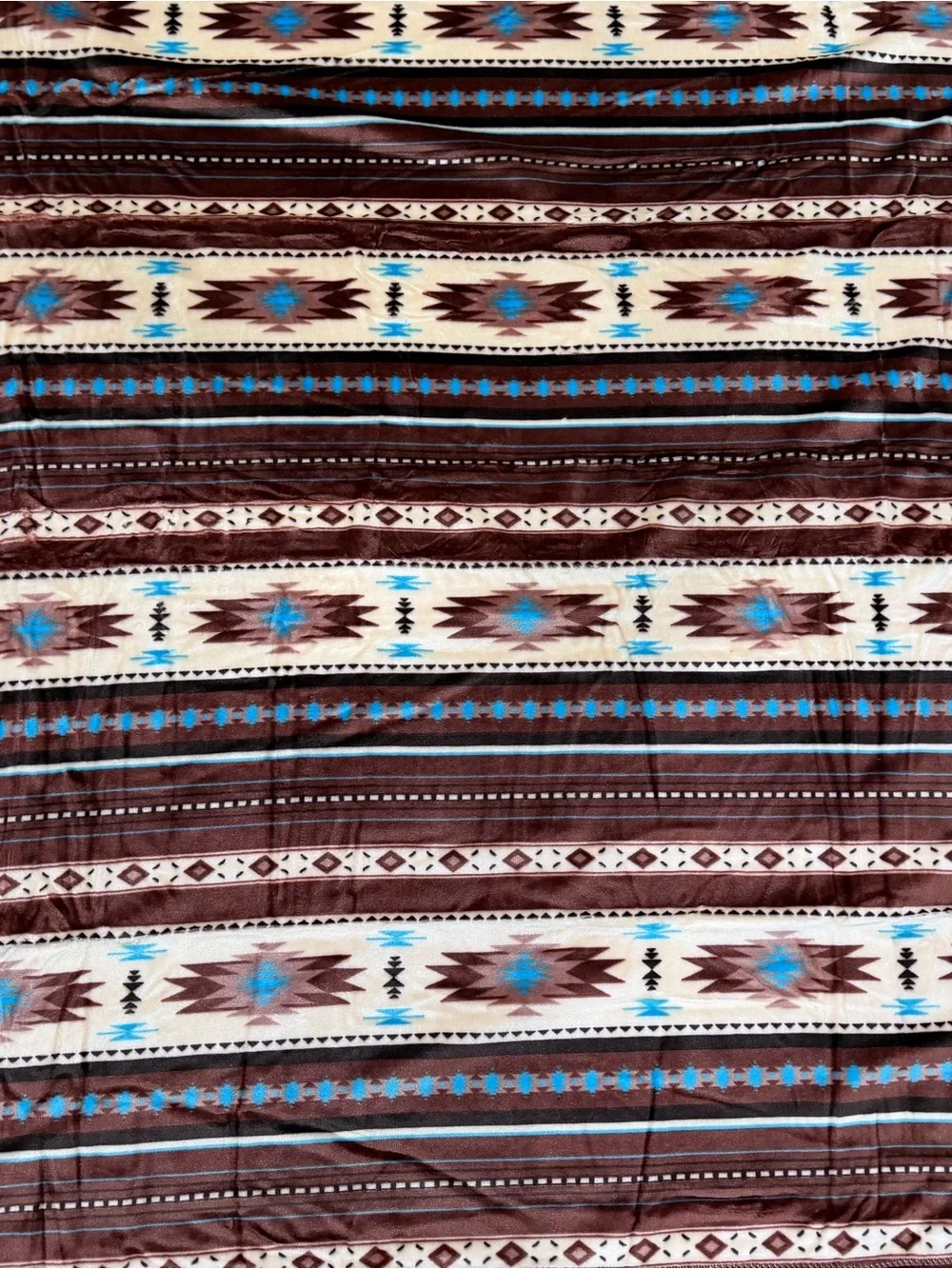 Queen Southwest tribal Aztec Geometric Plush fleece Blanket - BROWN